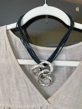Bay Ami electroform 925 silver and leather necklace